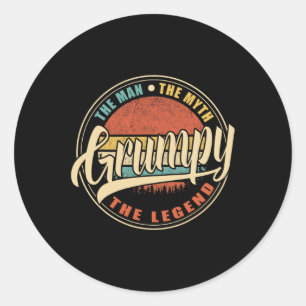 Pegatina Redonda El hombre el mito de los padres retro de la leyend