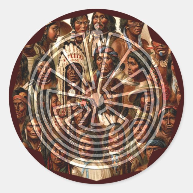 Pegatina Redonda El hombre en el Maze - estilo folk (Anverso)