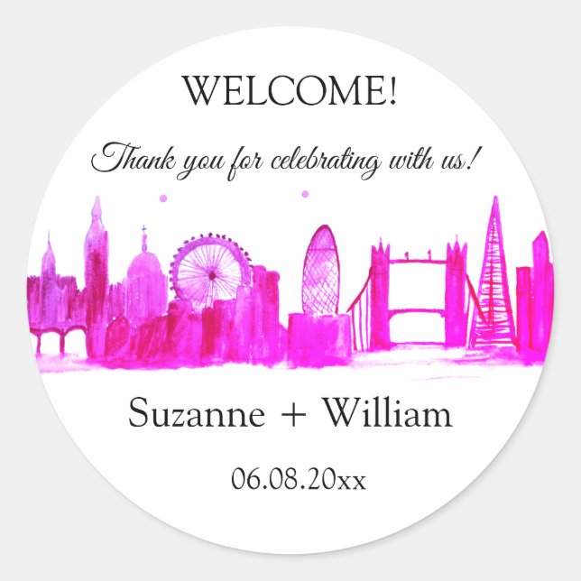 Pegatina Redonda El horizonte de Londres en Inglaterra favorece a l (Anverso)