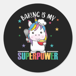 Pegatina Redonda El Hornear Es Mi Superpower Sweet Unicorn Bakes