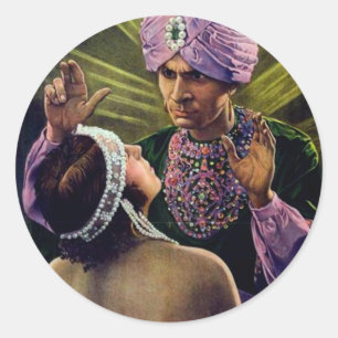 Pegatina Redonda ¡El Hypnotist hipnotiza el vintage de la mujer