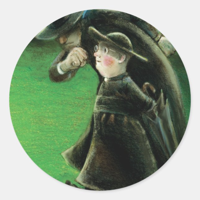 Pegatina Redonda El Ilustracion del lector de padre Brown (Anverso)