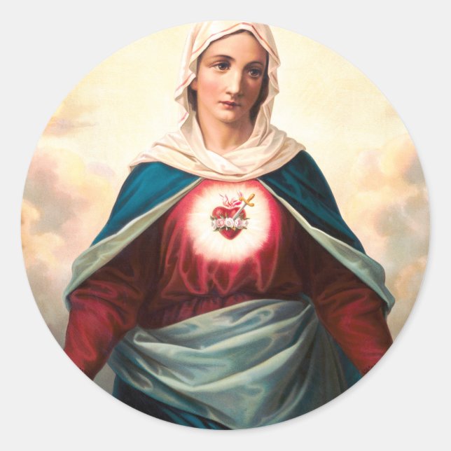 Pegatina Redonda El Inmaculado Corazón de María (Anverso)