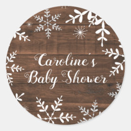 Pegatina Redonda El invierno ruso: Copos de nieve en Baby Shower