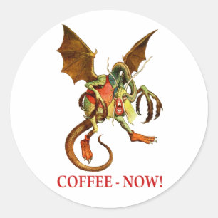 PEGATINA REDONDA ¡EL JABBERWOCKY AHORA EXIGE EL CAFÉ!