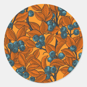 Pegatina Redonda El jardín de arándanos, azul y naranja