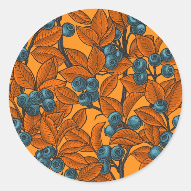 Pegatina Redonda El jardín de arándanos, azul y naranja (Anverso)