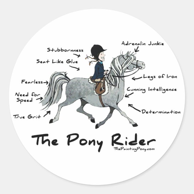 Pegatina Redonda El jinete de Pony (Anverso)
