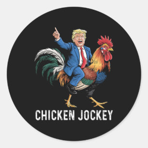 Pegatina Redonda El jockey sobre pollo Trump Meme divertido humor s