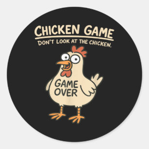 Pegatina Redonda El juego del pollo no mira al pollo Gracioso