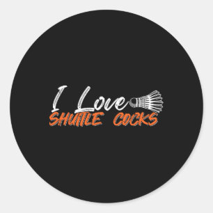 Pegatina Redonda El jugador de Badminton ama el juego I love Shuttl