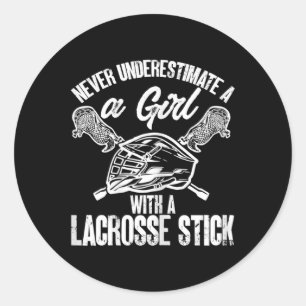 Pegatina Redonda El Jugador Deportivo Lacrosse Un Chica Con Palo La