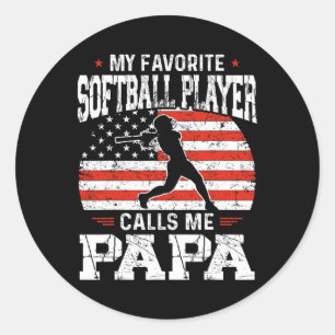 Pegatina Redonda El jugador favorito de Softball me llama papá Funn