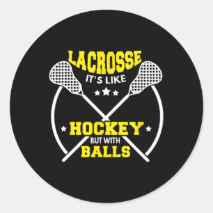 Pegatina Redonda El Jugador Lacrosse Gira Como El Hockey Con Lacros