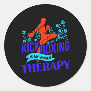 Pegatina Redonda El kickboxing es mi terapia de ira Lucha de artes