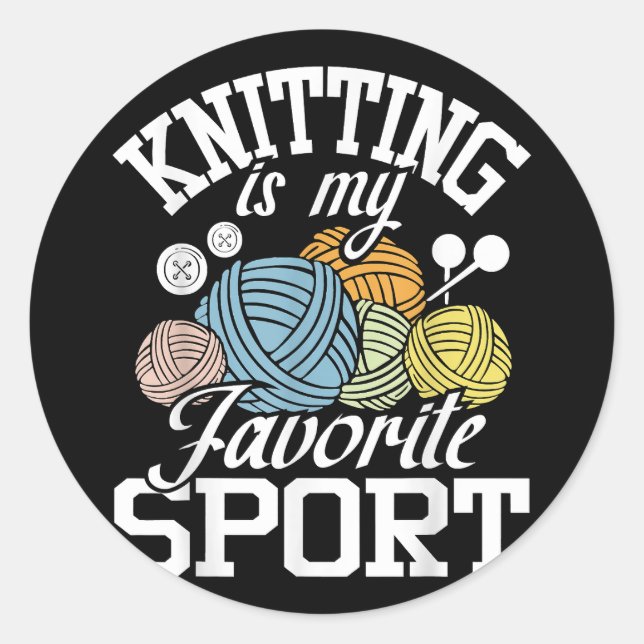 Pegatina Redonda El Knit Ocurre Divertido Acúo Con Los Tejidos De L (Anverso)