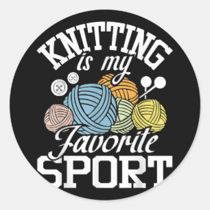 Pegatina Redonda El Knit Ocurre Divertido Acúo Con Los Tejidos De L