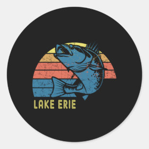 Pegatina Redonda El Lago Erie Con Un Walleye Por El Lago Erie
