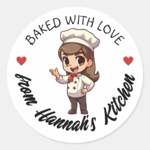 Pegatina Redonda El largo Hair Baker Kawaii horneado con amor