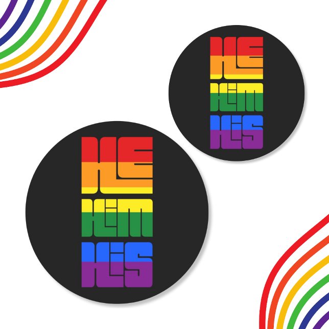 Pegatina Redonda Él le pronuncia su orgullo de diseño arcoiris (Subido por el creador)