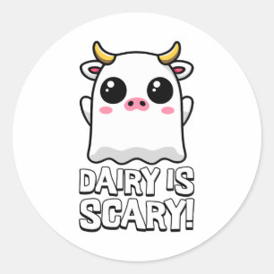 Pegatina Redonda ¡El Leche Da Miedo! Cute Lactosa Ghost Cow Pun