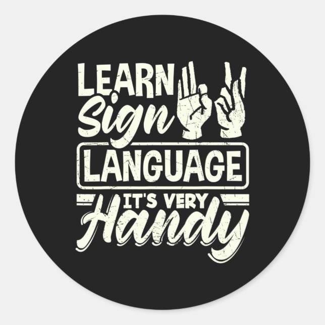 Pegatina Redonda El lenguaje de canto americano del alfabeto ASL es (Anverso)