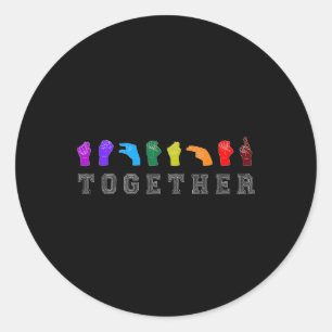 Pegatina Redonda El Lenguaje De Rótulo Asl Maneja La Conciencia Lgb