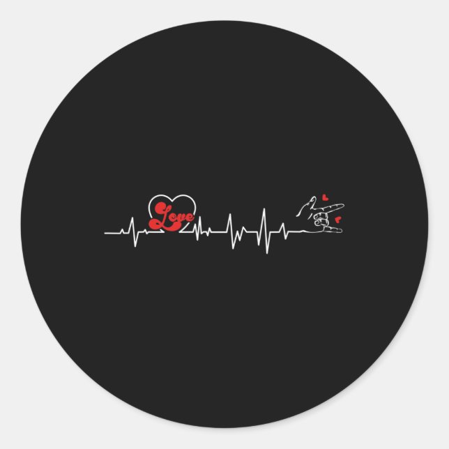 Pegatina Redonda El lenguaje del Rótulo de mano del latido del amor (Anverso)