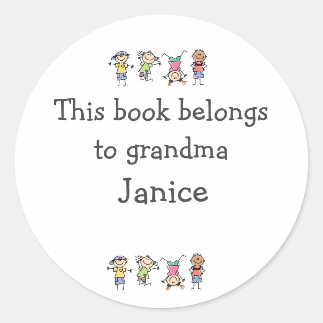 Pegatina Redonda El libro pertenece al Personalizado Cute de nombre (Anverso)