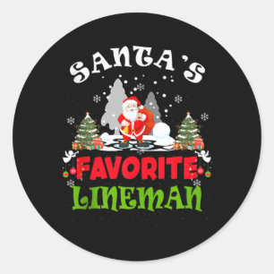 Pegatina Redonda El Liniero Favorito de Santa Navidad Divertida