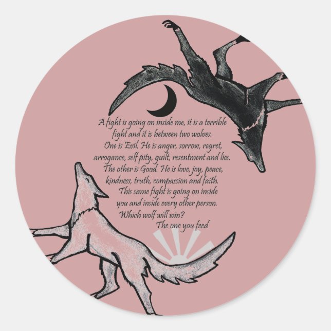 Pegatina Redonda El lobo que alimenta (Anverso)