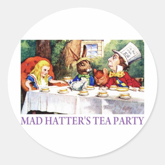 PEGATINA REDONDA EL MAD HATTER'S TEA FIESTA (Anverso)