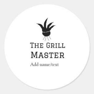 Pegatina Redonda El maestro de la parrilla agregue el nombre de la