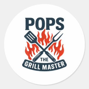 Pegatina Redonda El Maestro de la Parrilla Bbq Día del Padre Abuelo