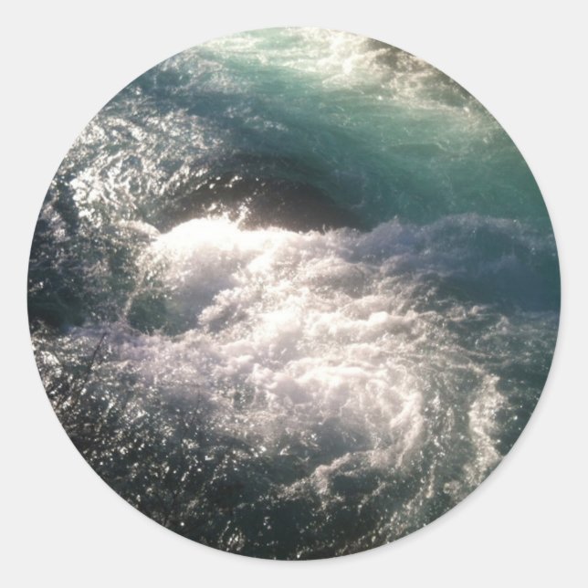 Pegatina Redonda El Mago cae sobre el río Metolius (Anverso)