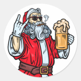 Pegatina Redonda El mal Papá Noel, el rock, la cerveza y el cigarro