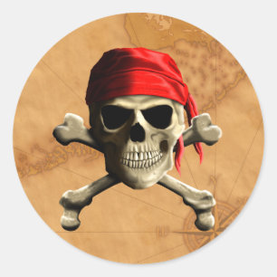 Pegatina Redonda El mapa de piratas de Jolly Roger