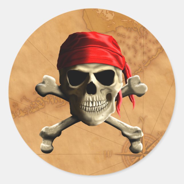 Pegatina Redonda El mapa de piratas de Jolly Roger (Anverso)