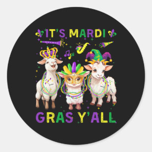 Pegatina Redonda El Mardi Gras Y'all Goats Jester Mask Beads Mujere