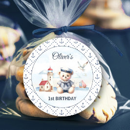 Pegatina Redonda El marinero náutico: primer ancla de cumpleaños