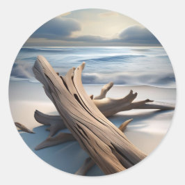 Pegatina Redonda El marisco está limpio en la playa.