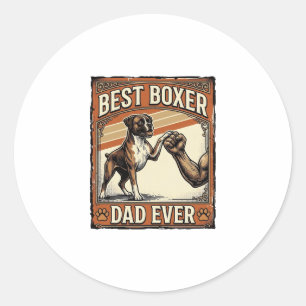 Pegatina Redonda El Mejor Papá Boxer de Todos los Tiempos Vintage P