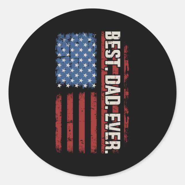 Pegatina Redonda El Mejor Papá Con La Bandera Estadounidense Para E (Anverso)