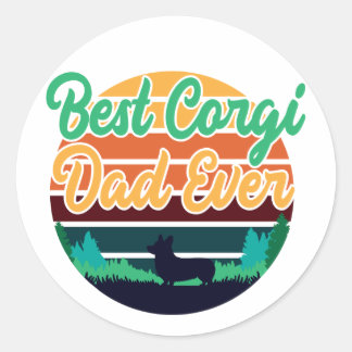 Pegatina Redonda El Mejor Papá Corgi Retro Regalo del Día del Padre