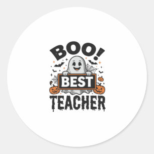 Pegatina Redonda El Mejor Profesor Boo Diseño Vintage de Halloween_