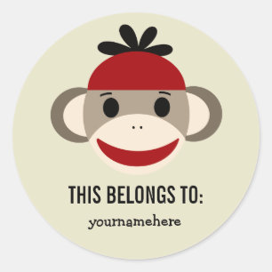Pegatina Redonda El mono del calcetín ESTO PERTENECE a los