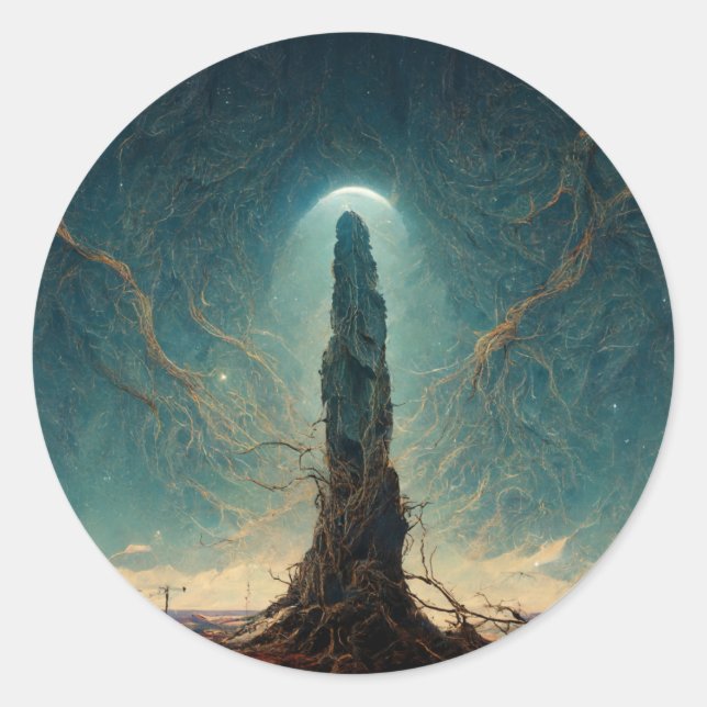 Pegatina Redonda El Monolith 2 Fantasy Sci-Fi Art (Anverso)