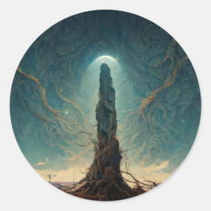 Pegatina Redonda El Monolith 2 Fantasy Sci-Fi Art