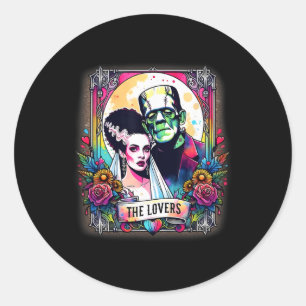 Pegatina Redonda El Monstruo Frankenstein Y Bride Los Amantes Del T