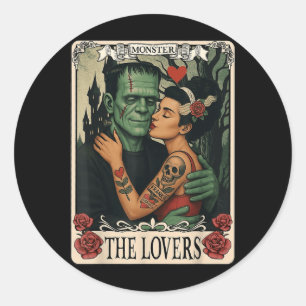 Pegatina Redonda El Monstruo Frankenstein Y Bride Los Amantes Del T